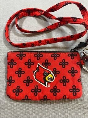 Red Patterned University of Louisville Crossbody Wristlet with Cardinal Logo